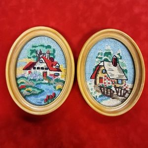 Needle-Point Homes in Frame (set of 2)